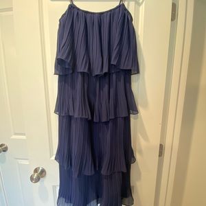 Just Me navy ruffled midi dress